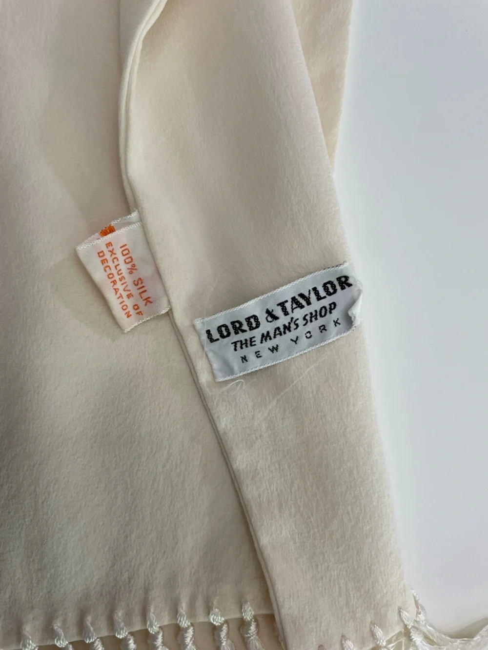 Men’s Ivory Silk Scarf with Fringe